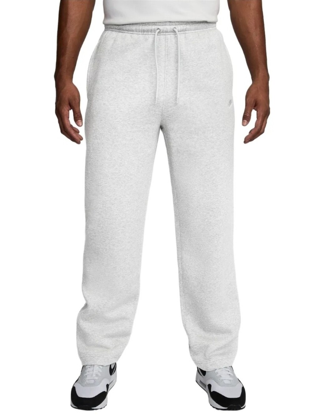 Nike Club Open Hem Brushed Fleece Pants Birch Heather White Mens Size FN3730 051